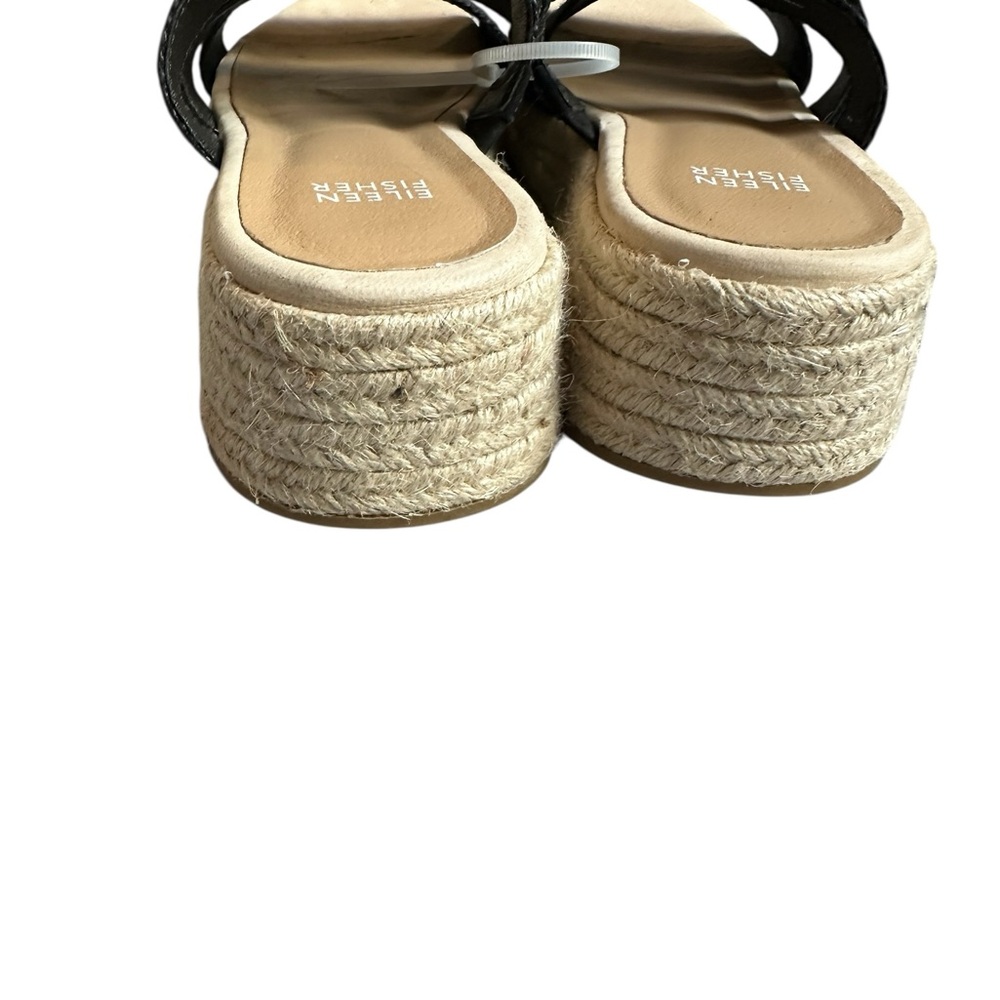 NEW Eileen Fisher Mayla Espadrille Platform Slides Sandal Black | Jute | Size 8 - Picture 7 of 11